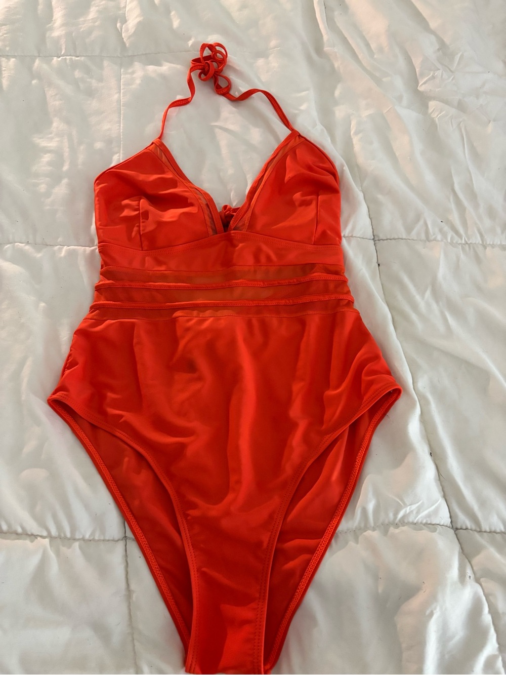 SHEIN Bright Orange One-Piece Halter Swimsuit